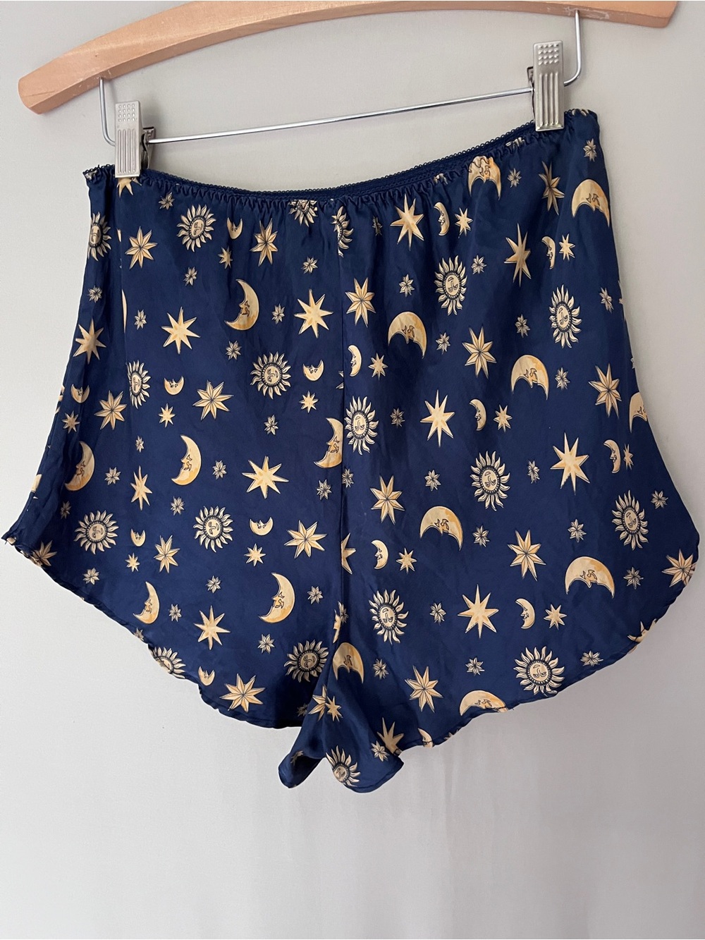 Women's Navy Satin Moon & Star Sleep Shorts